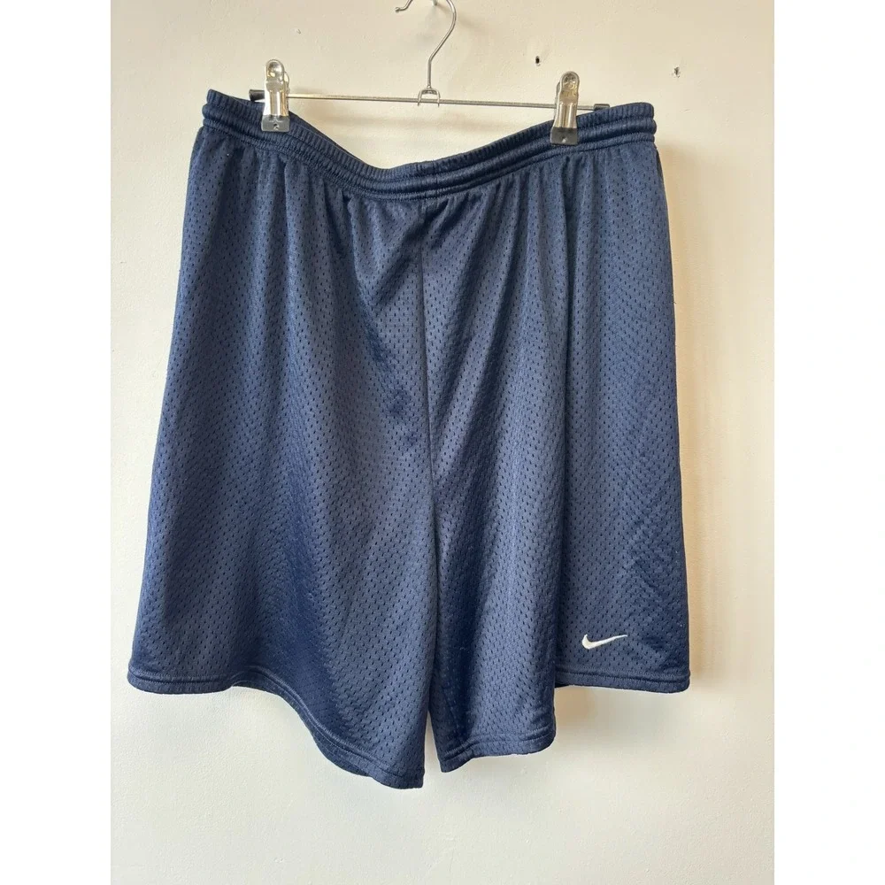 Vintage Y2K Nike Shorts Mens XL Navy Blue Athletic Mesh Performance‎ Swoosh